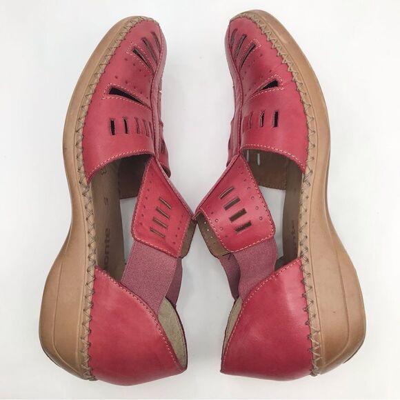 Remonte Dorndorf Red Leather Laser Cut Slip On Closed Toe Gladiator Shoes - Picture 5 of 16